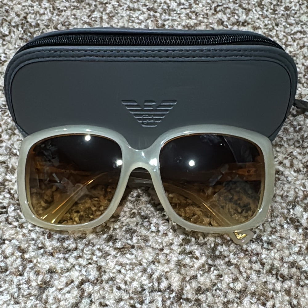 Emporio Armani Women's Beige Frame Sunglasses with Brown Gradient Lenses